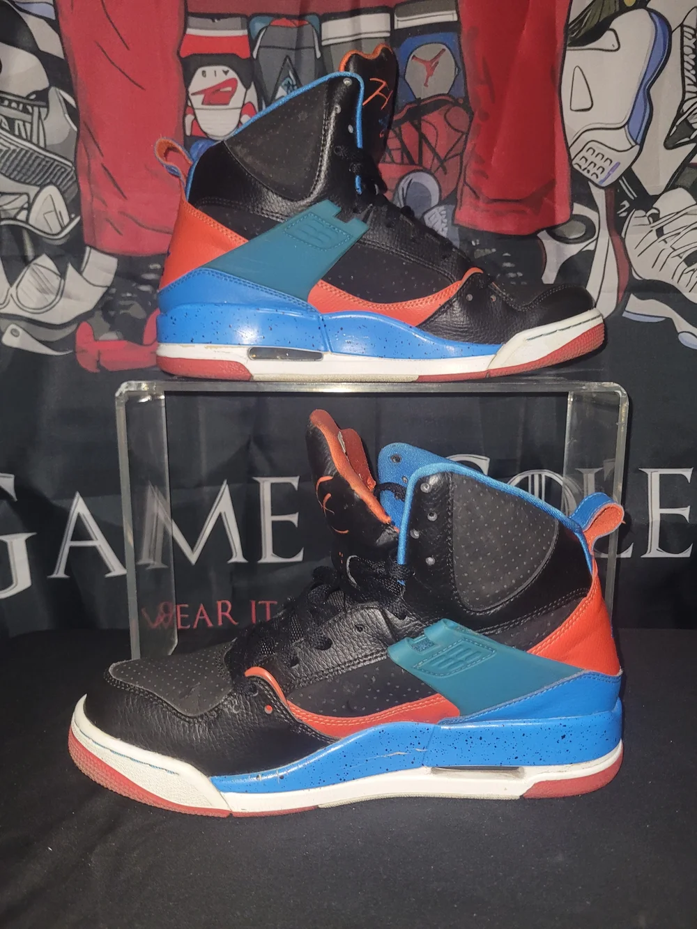 Jordan Flight 45 High-Top Sneakers in Black, Blue & Red